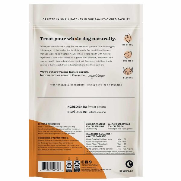 Crumps Sweet Potato Chews 330g Back of Bag Crumps Sweet Potato Chews 330g Back of Bag