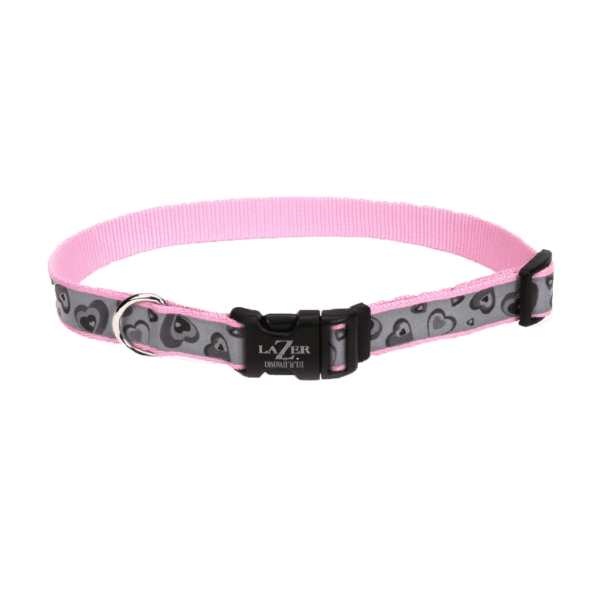 Lazer Brite Reflective Adjustable Dog Collar Pink New Hearts-lg