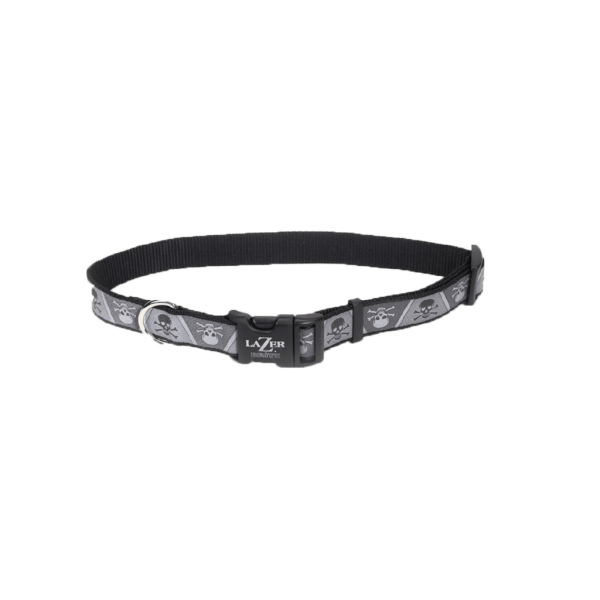 Lazer Brite Reflective Adjustable Dog Collar Skull & Cross Bones-lg