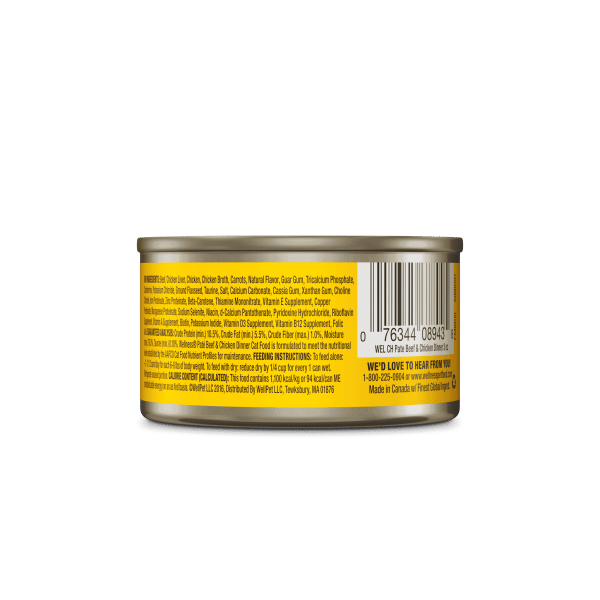 Wellness Cat Pate Beef & Chicken Dinner 3 oz Back of Can