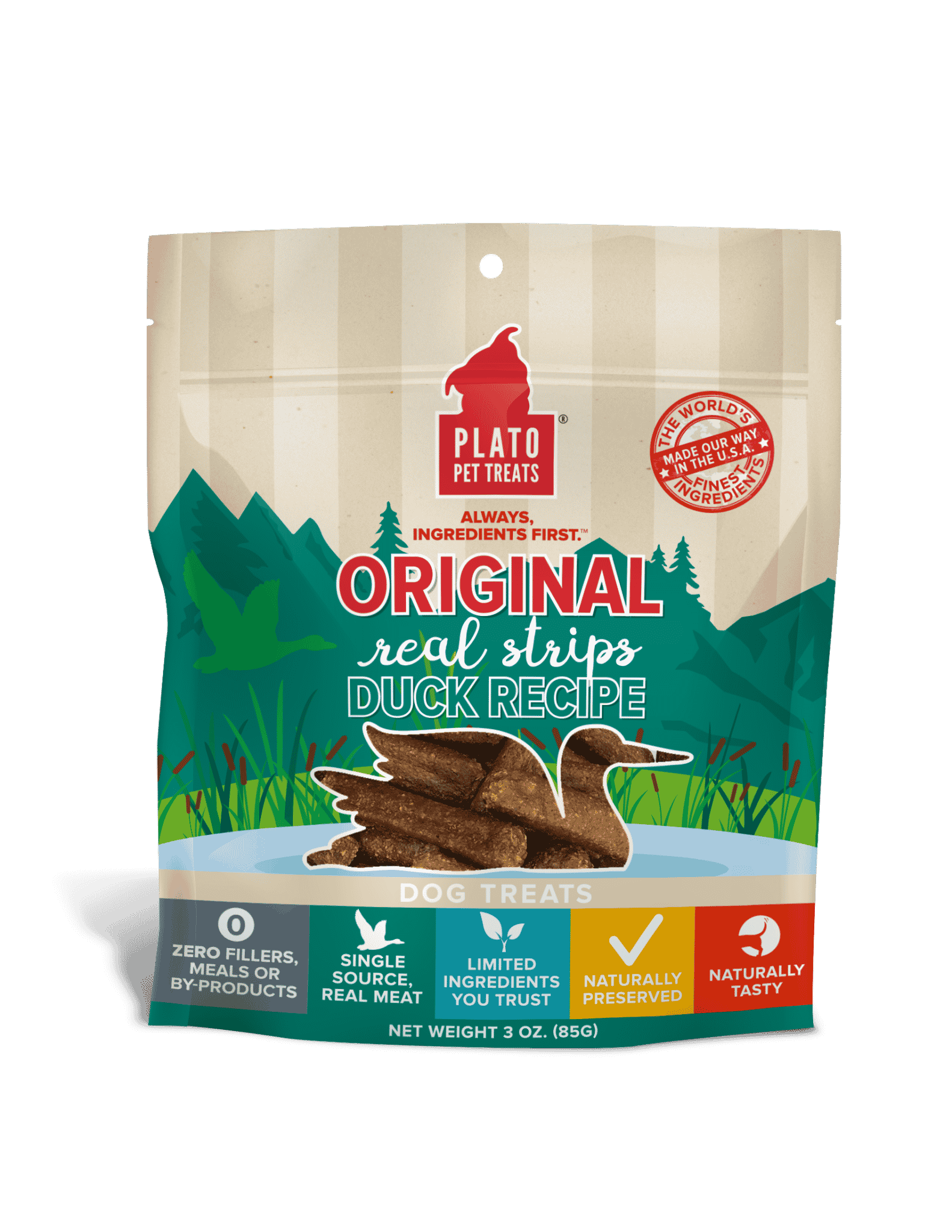 Plato Real Strips Duck Dog Treats