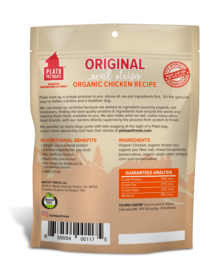 Plato Real Strips Organic Chicken Dog Treats