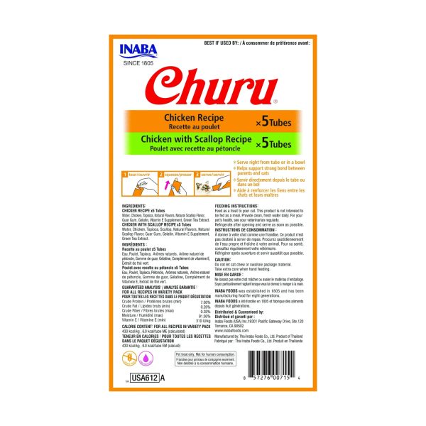 Inaba Churu 10 Pack Chicken and Chicken with Scallop Back of Package