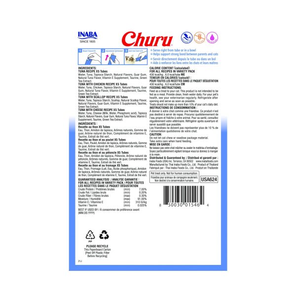 Inaba Churu 20 box Tuna, Tuna With Chicken, with scallop, with Cheese Back of Box