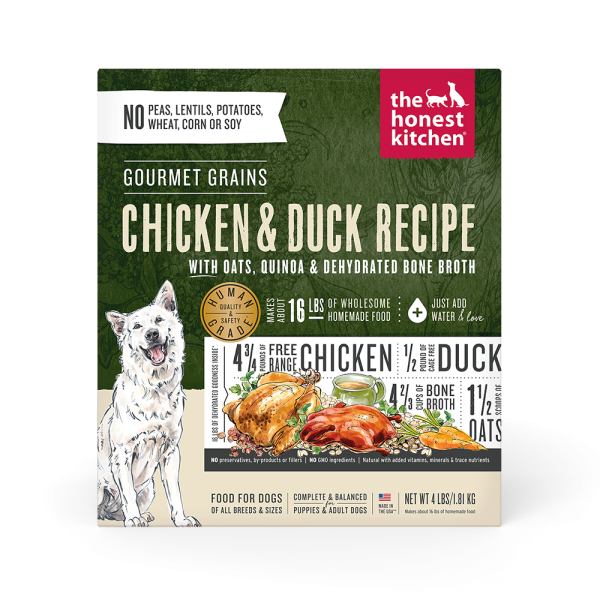 Honest Kitchen Dehydrated Gourmet Grain Chicken & Duck Recipe Front 4lb
