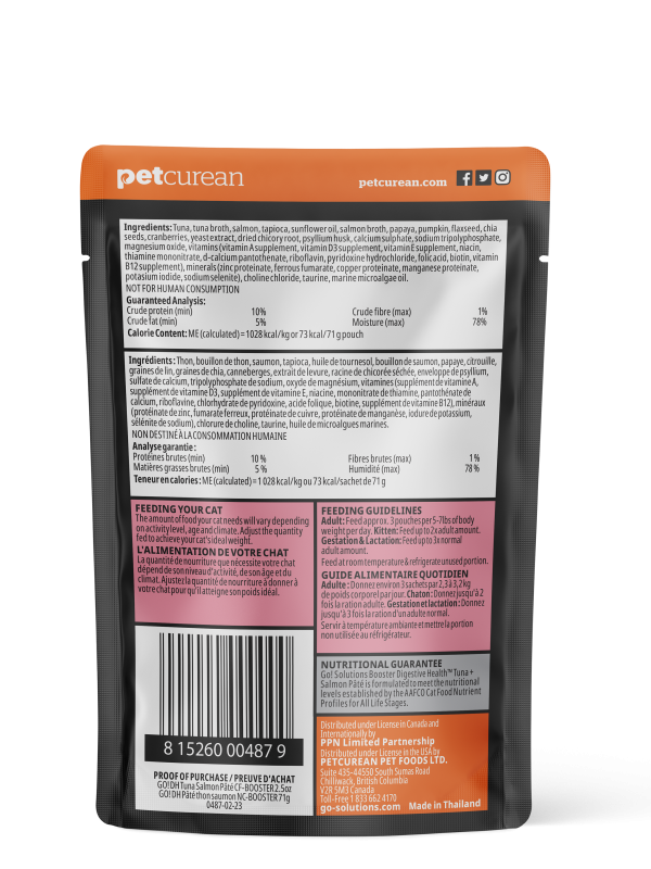 Go! Solutions Cat Booster Digestive Health Tuna & Salmon Pate 70g back